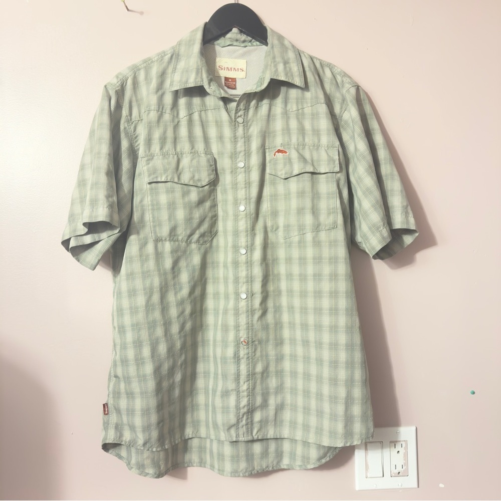 Simms Snap Button Plaid Shirt Green Men Size M